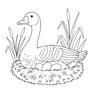 Skriv ut gås målarbild med bo och ägg
