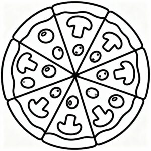 Skriv ut och färglägg pizza med många pålägg