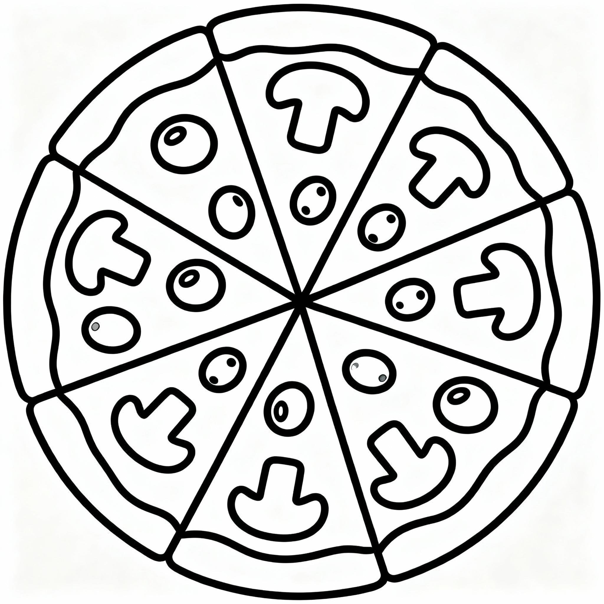 Skriv ut och färglägg pizza med många pålägg
