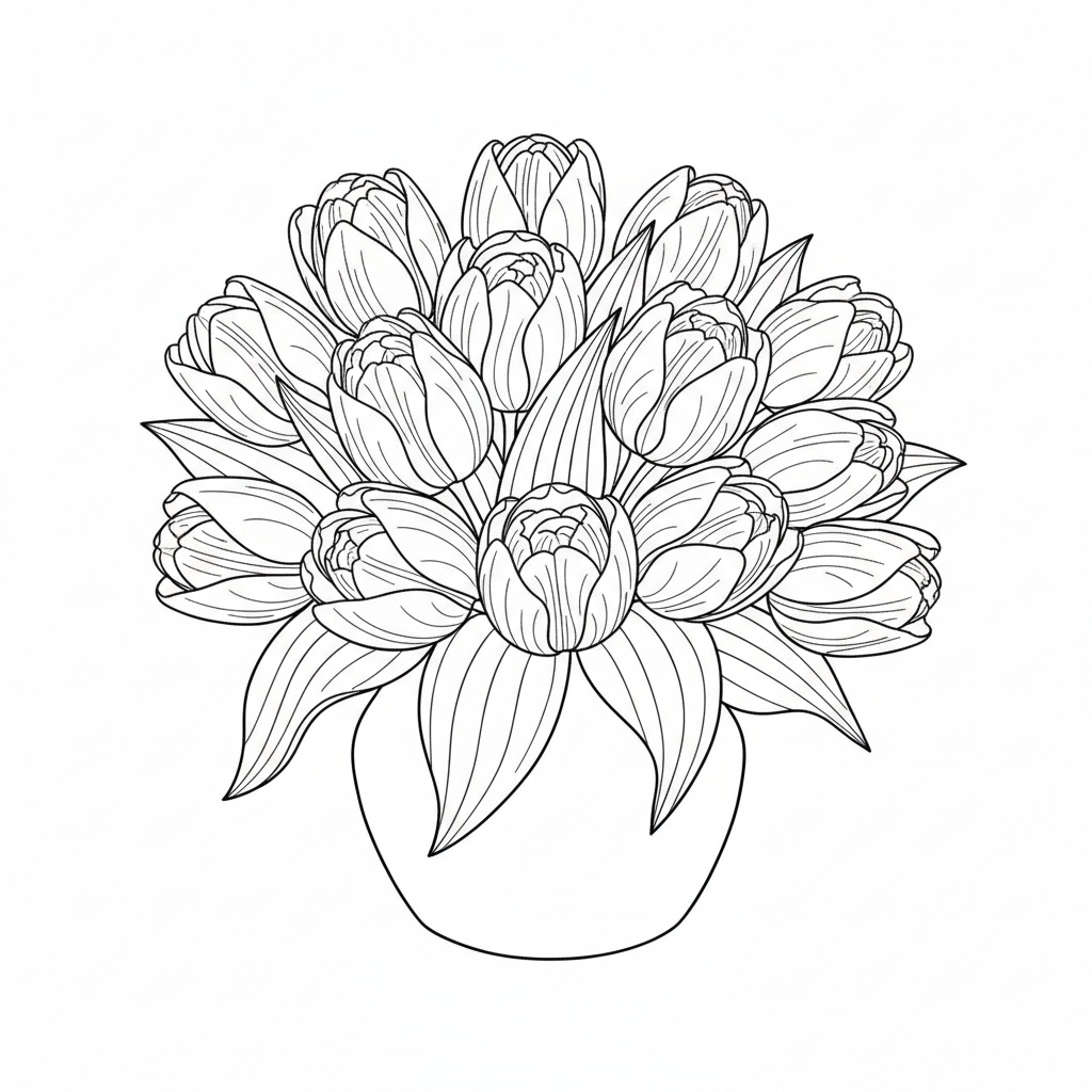 Skriv ut tulpan målarbild med detaljerade blommotiv för vuxna