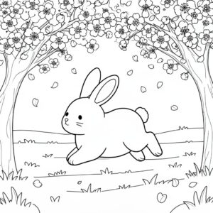 Skriv ut vårkanin under blommande träd målarbild