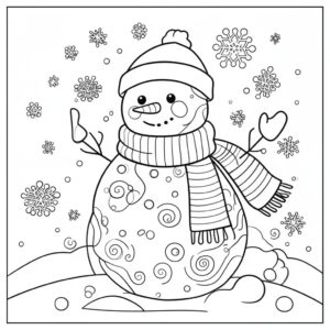 Snögubbe med randig halsduk detaljerad teckning