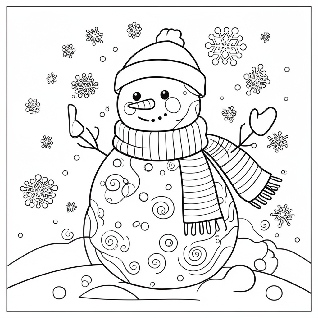 Snögubbe med randig halsduk detaljerad teckning