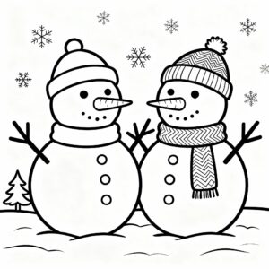 Snögubbe och liten snövän detaljerad teckning