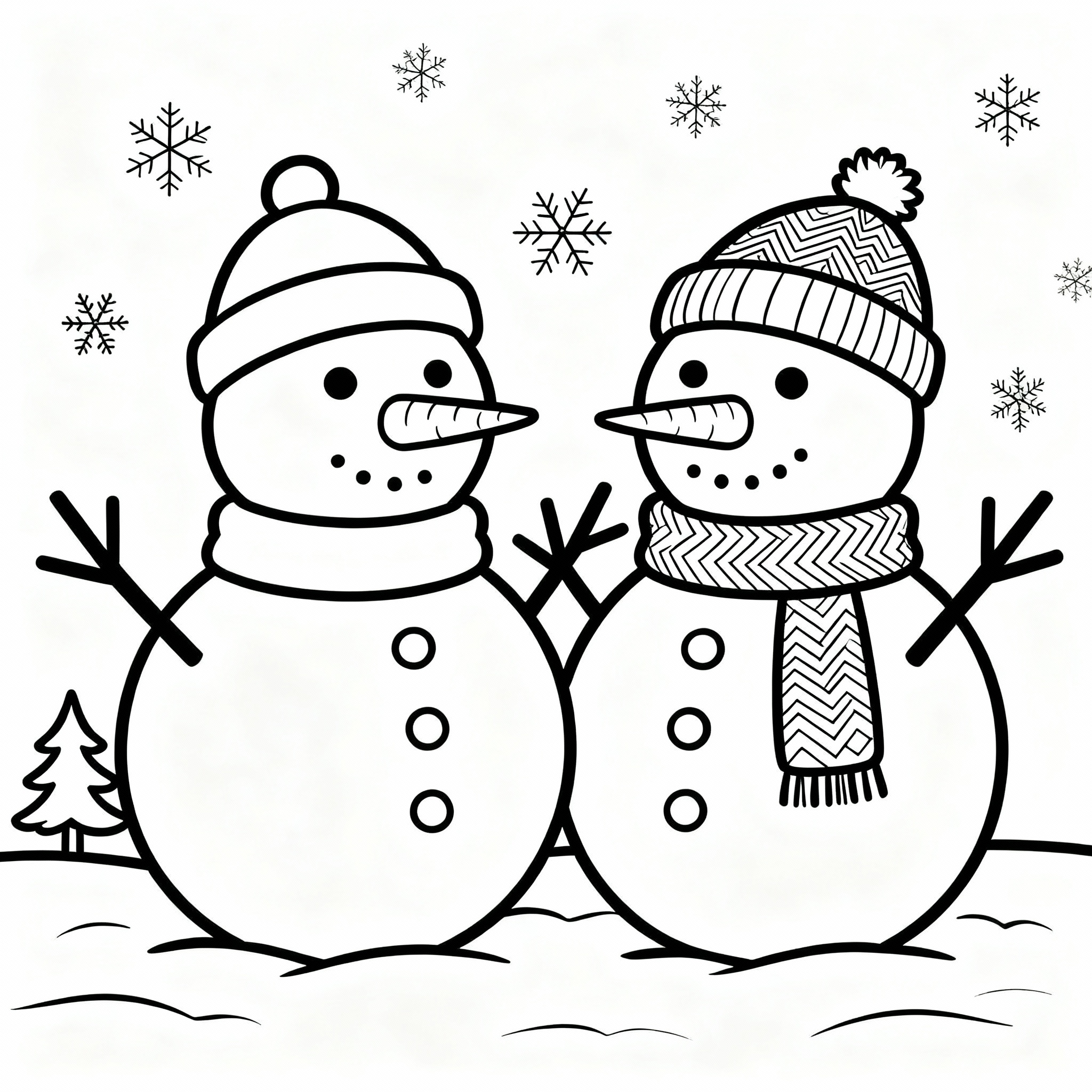 Snögubbe och liten snövän detaljerad teckning