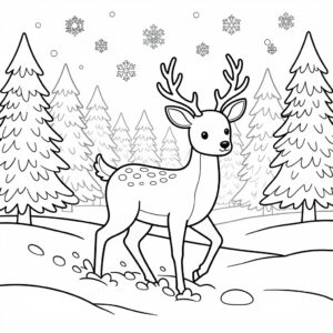 Snöig vinterrådjur i frostig granskog