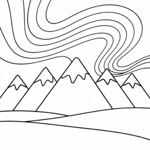 Snöiga bergstoppar och norrsken