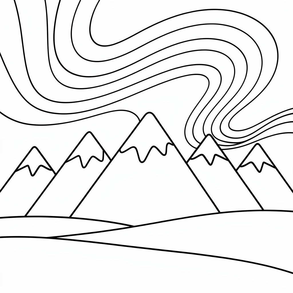 Snöiga bergstoppar och norrsken