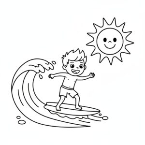 Sommarlov vid stranden: surfare målarbild