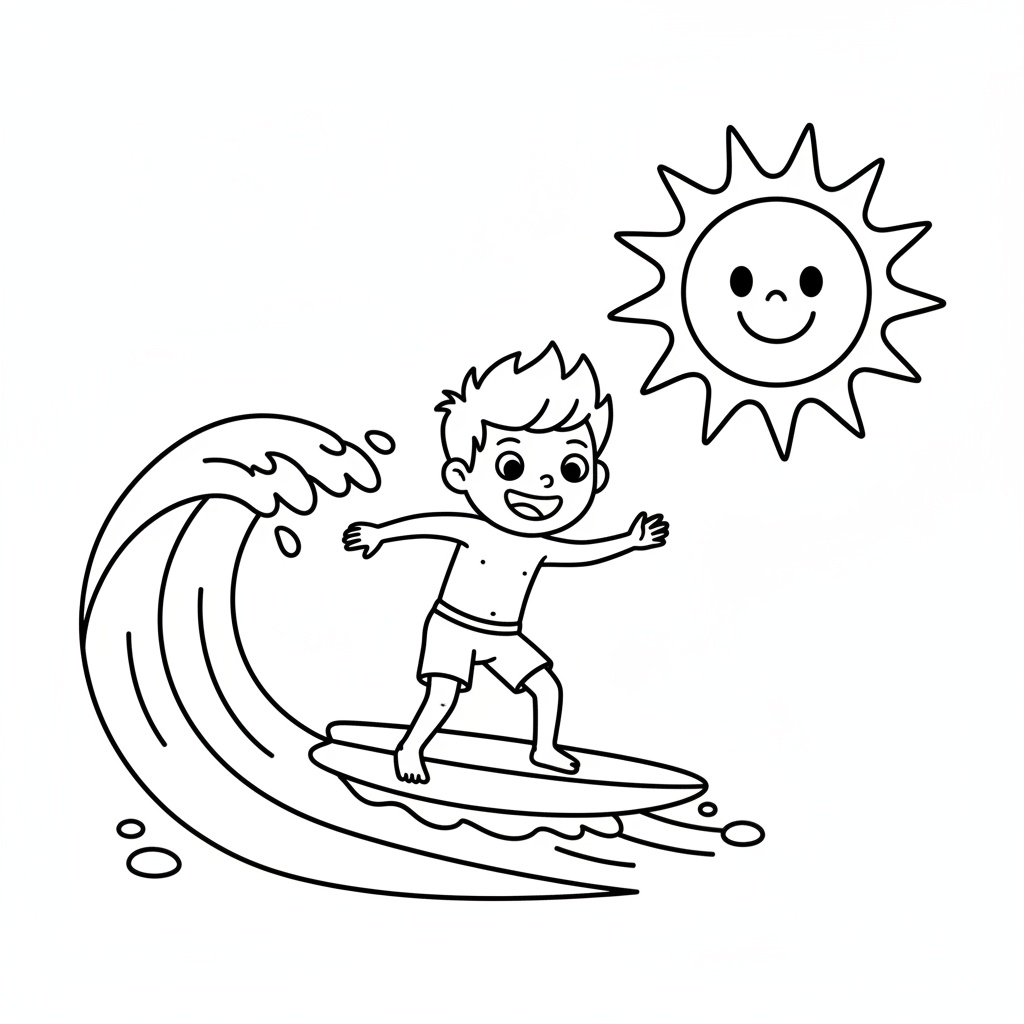 Sommarlov vid stranden: surfare målarbild