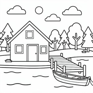 Sommarstuga vid sjön med en liten brygga