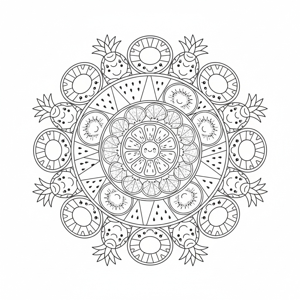 Somrig mandala med leende frukter