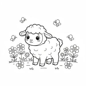 Söt bibeliskt lamm att färglägga med blommor