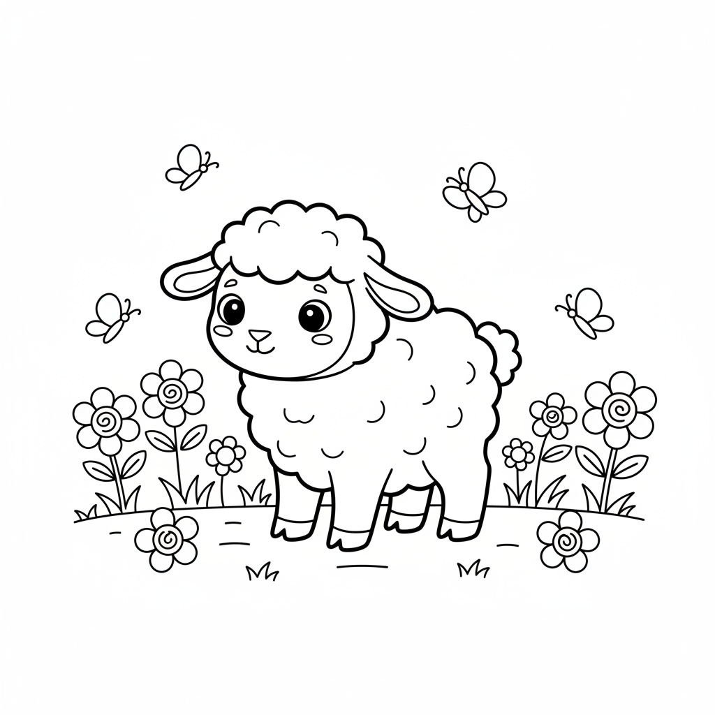Söt bibeliskt lamm att färglägga med blommor