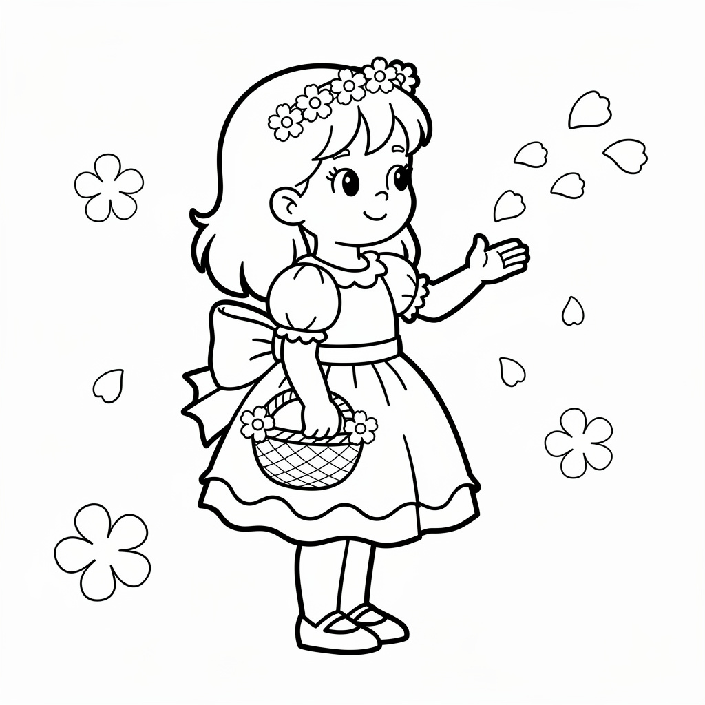 Söt blomsterflicka målarbild med korg