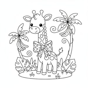 Söt giraff med rosett runt halsen målarbild