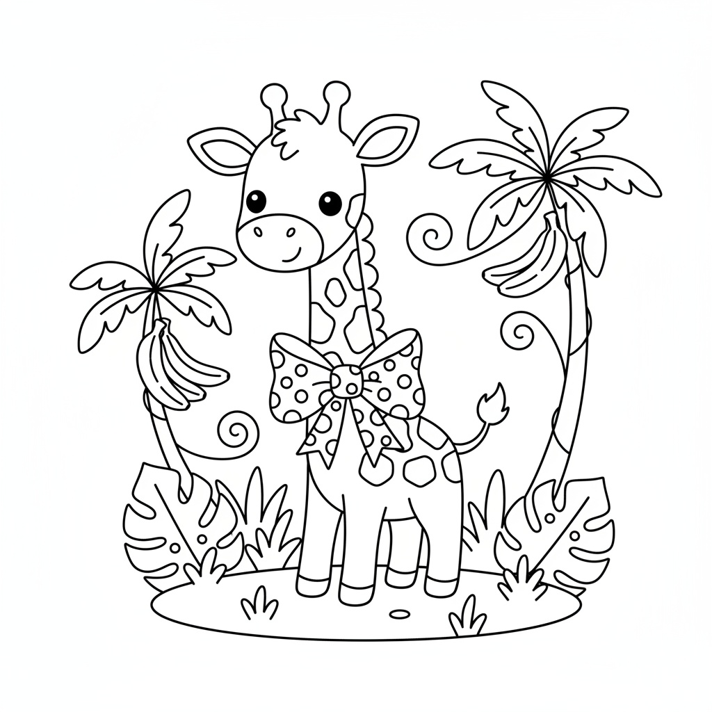 Söt giraff med rosett runt halsen målarbild