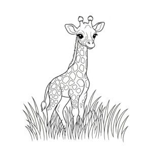 Söt giraffunge med silkeslena fläckar på ängen