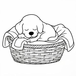 Söt hund målarbild i mjuk korg