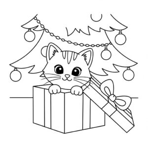 Söt julkatt med present för förskolebarn