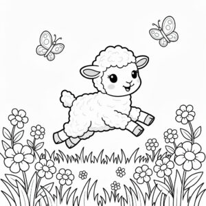 Söt lamm målarbild på blommande äng