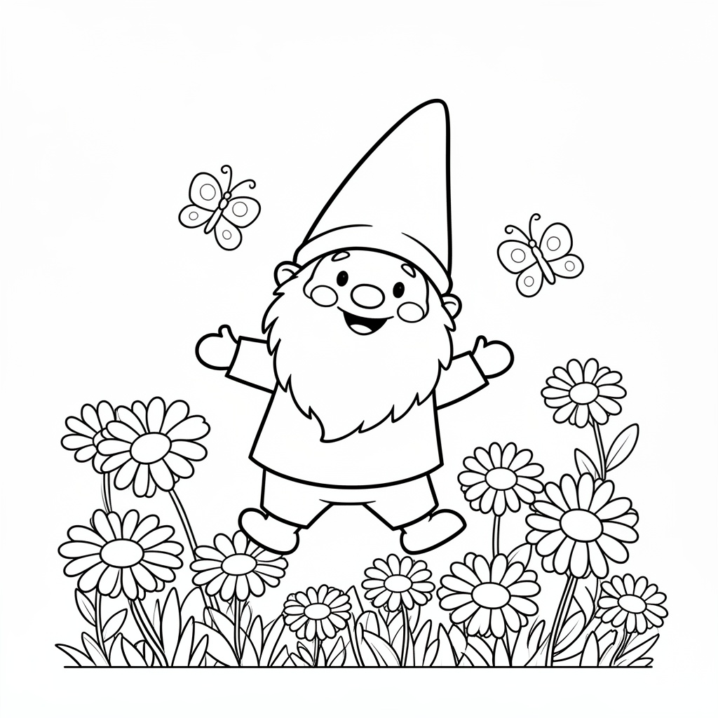 Söt liten vätte på en blomsteräng