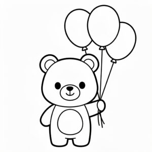 Söt nalle med ballonger i kawaii-stil