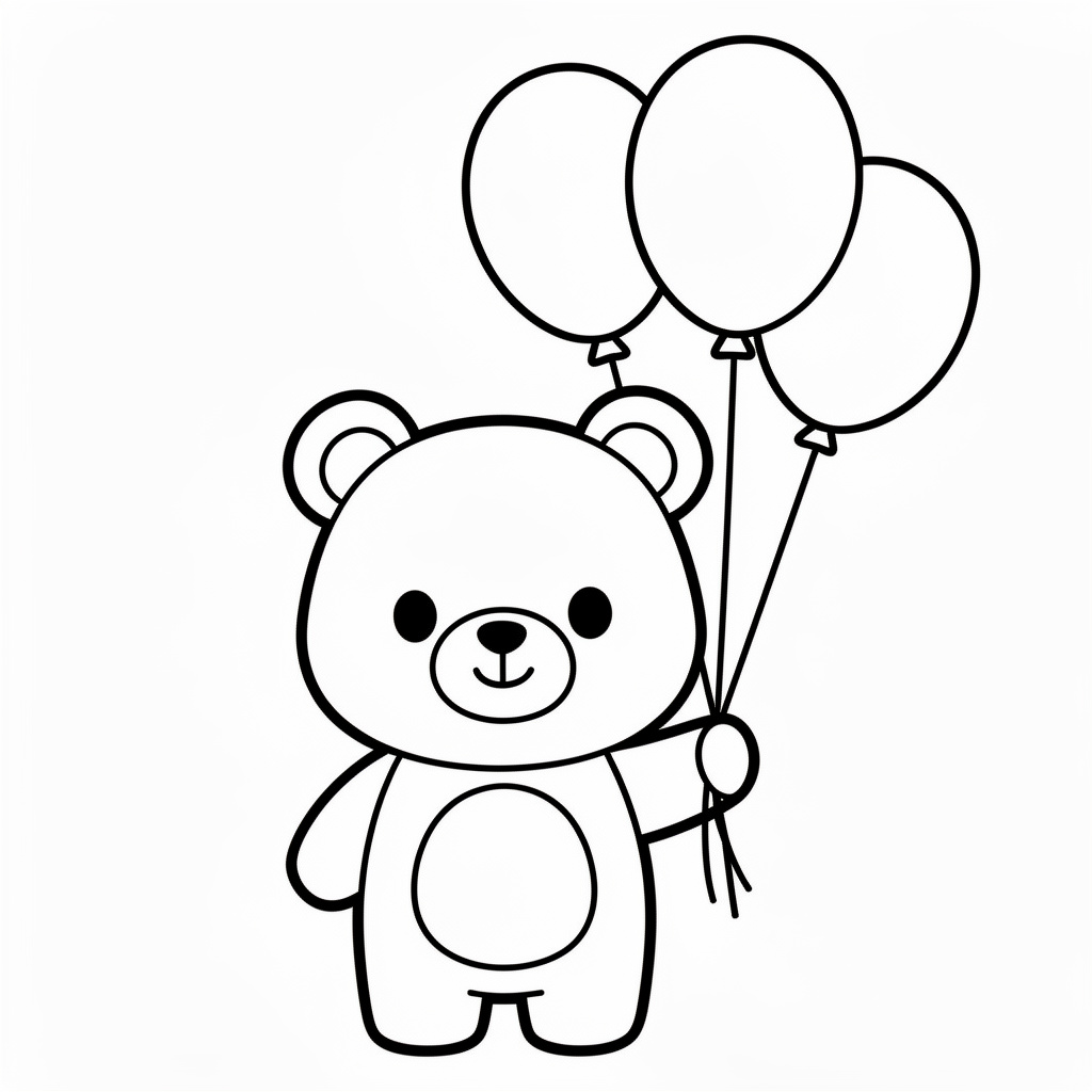 Söt nalle med ballonger i kawaii-stil