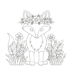 Söt räv målarbild med blomsterkrans