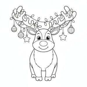 Söt ren med juldekorationer målarbild