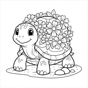 Söt sköldpadda med blomsterkrans på skalet målarbild