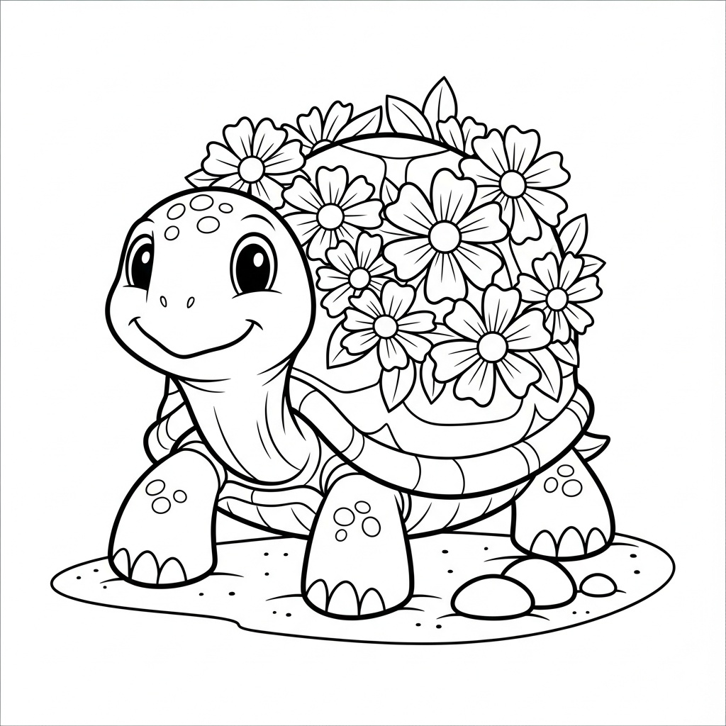 Söt sköldpadda med blomsterkrans på skalet målarbild