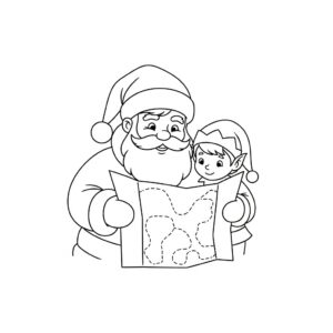 Söt tomte med hjälpsam tomtenisse teckning