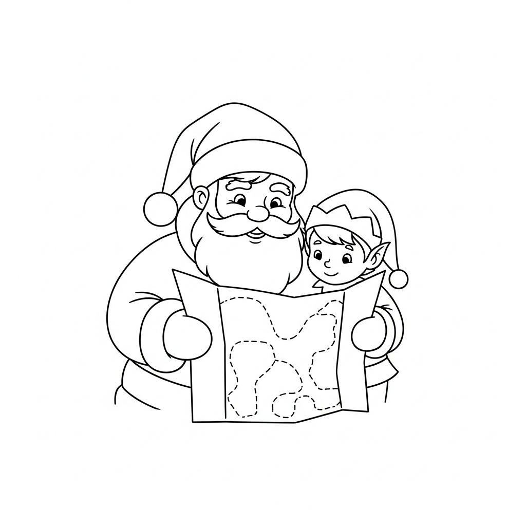 Söt tomte med hjälpsam tomtenisse teckning