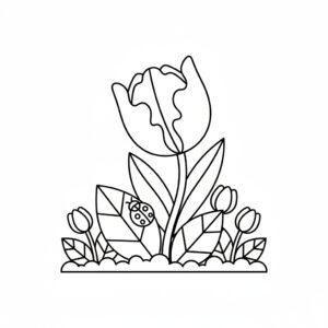 Söt tulpan målarbild med enkel teckning i blomstrande miljö