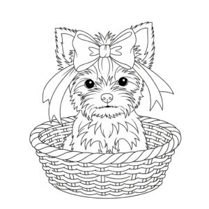 Söt yorkshireterrier i en porslinstekopp
