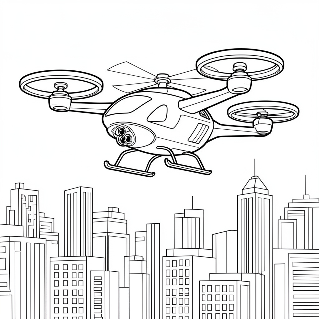 Speciell drönarhelikopter framtidsmålarbild