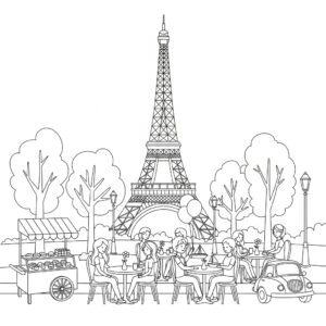 Städer: detaljerad Paris gatubild med torn