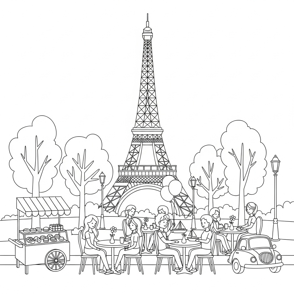 Städer: detaljerad Paris gatubild med torn