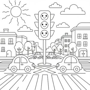 Städer målarbild: korsning med trafikljus