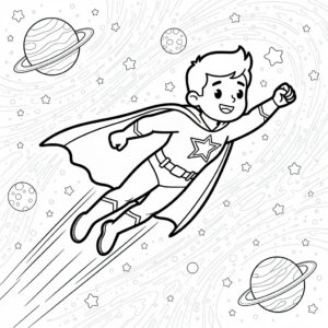 Superhjälte som flyger i galaxen
