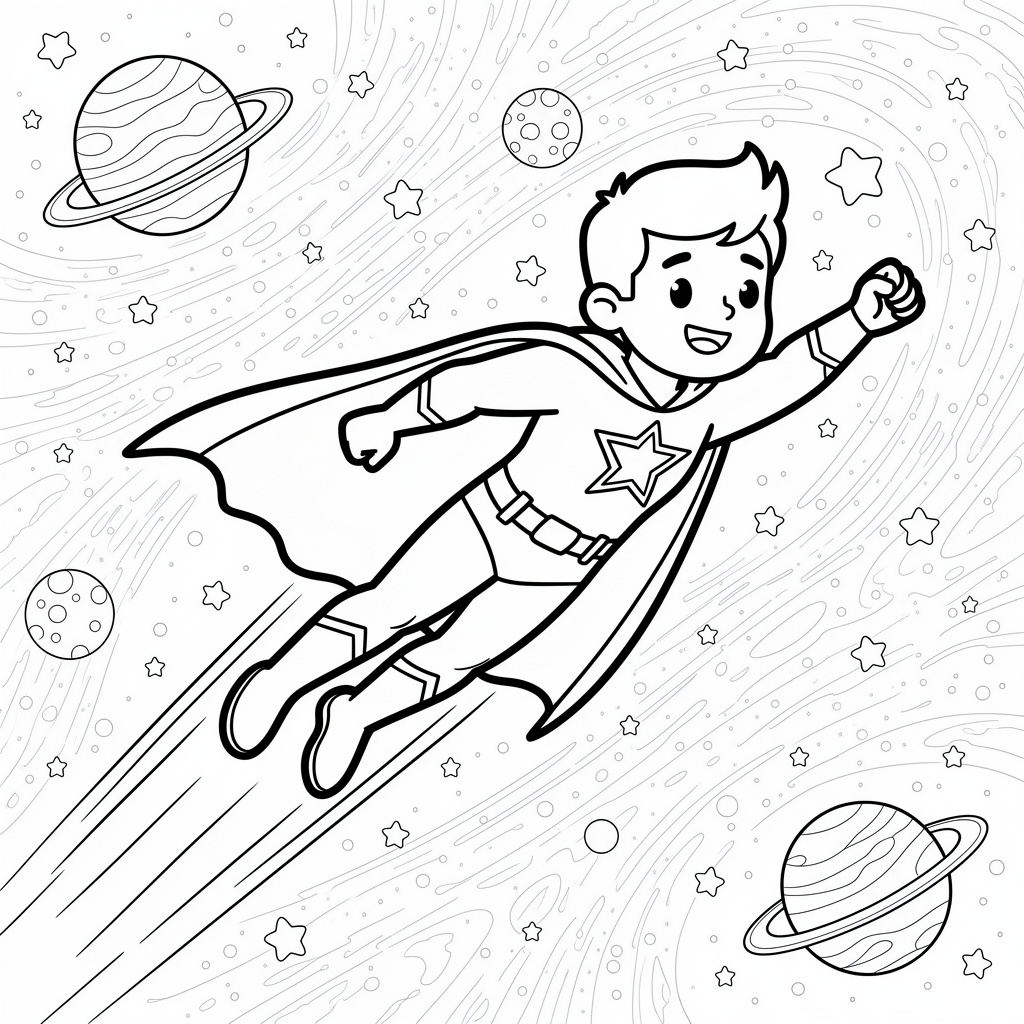 Superhjälte som flyger i galaxen