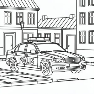 Svensk polisbil som patrullerar i staden