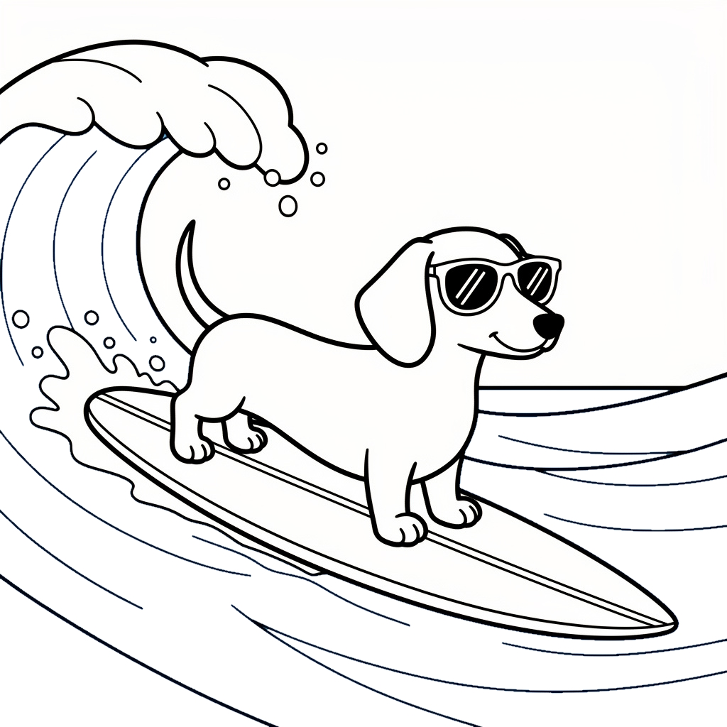 Tax hund på surfbräda bland vågorna