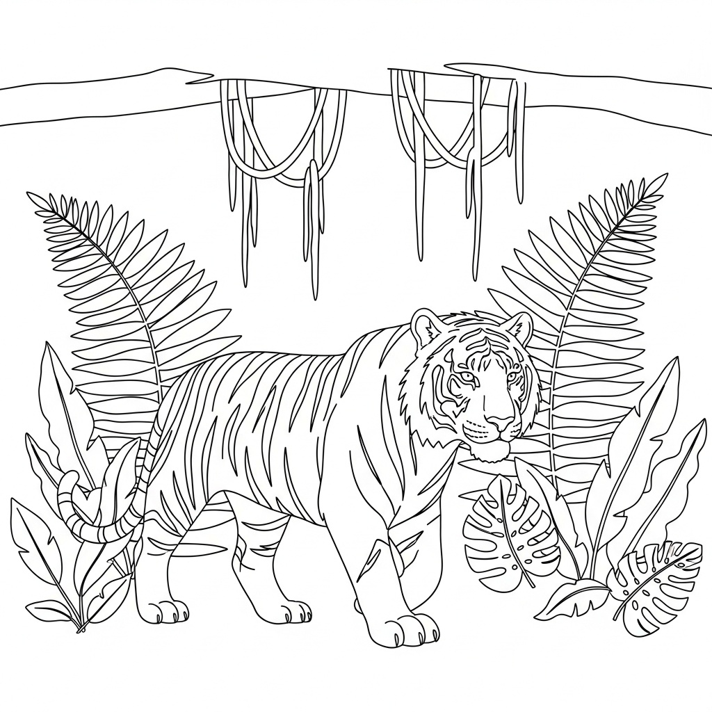 Tigermålning i den täta djungeln