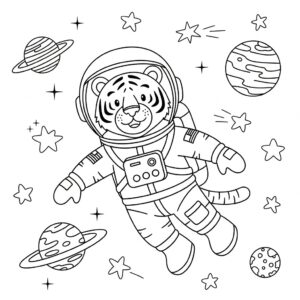 Tigris som astronaut i rymddräkt