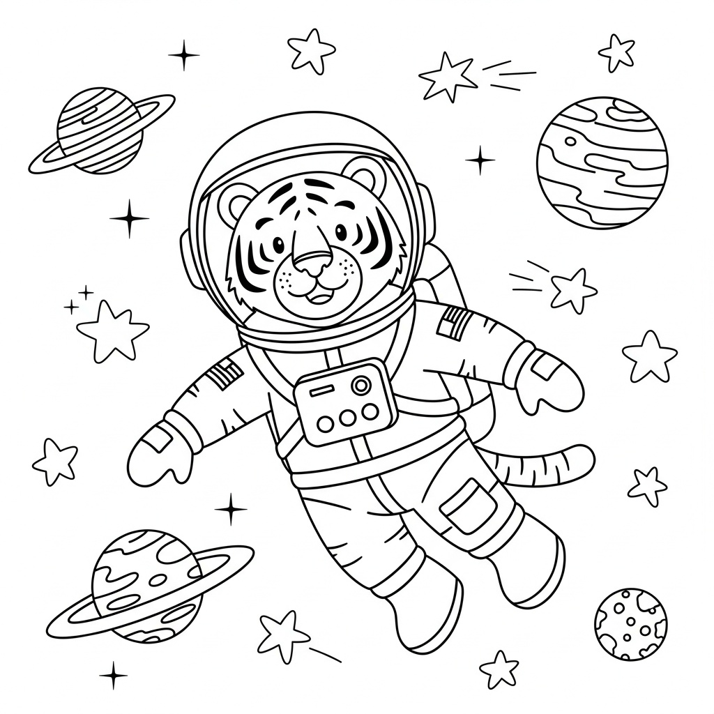 Tigris som astronaut i rymddräkt