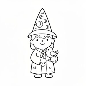 Trollkarl målarbild med hatt för förskolebarn