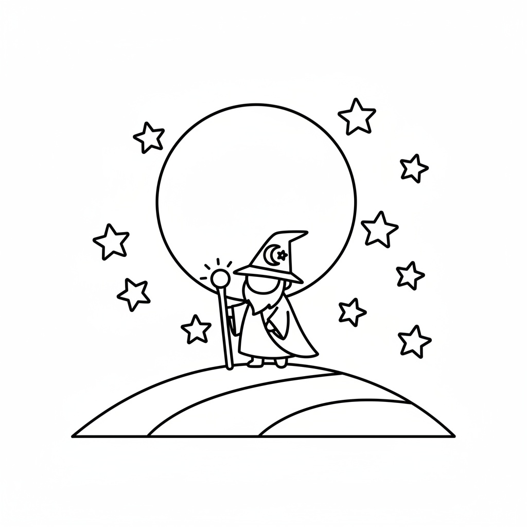 Trollkarl under stjärnhimlen målarbild