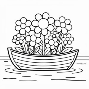 Trollsliknande båt fylld med blommor